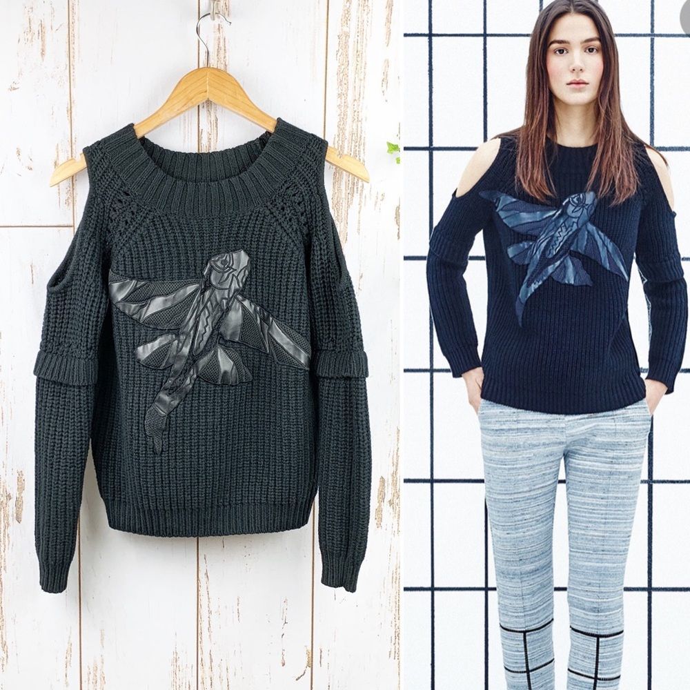 Sachin & Babi Black Flying Fish Cutout Sweater Top